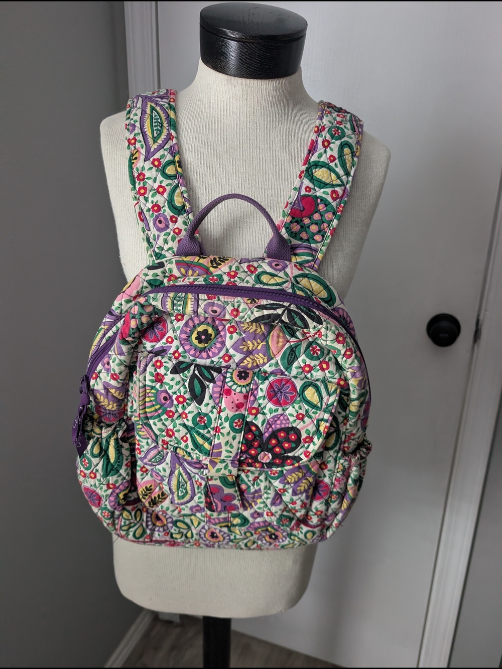 Vera Bradley Quilted Floral Mini Backpack - Purple, Green & Pink